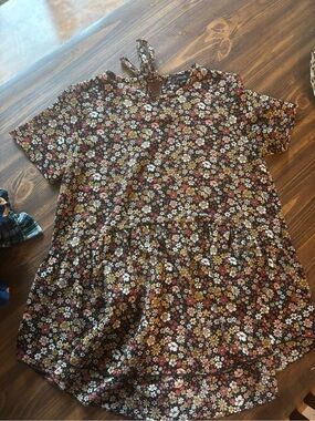 Roolee Black Floral Babydoll Blouse | Women's Medium Puff Sleeve Boho